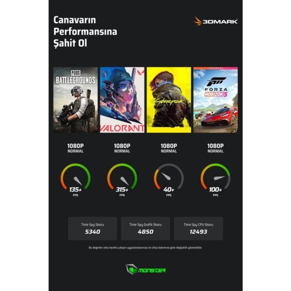 Monster Abra A7 V15.3.2  Intel Core I5 13500H 32 GB Ram 1 Tb SSD 6 GB Rtx 3050 Freedos 17,3" Fhd 144 Hz Oyun Bilgisayarı - Görsel 2